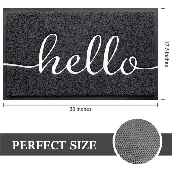 Welcome Door Mat 30x17 Black Outdoor Indoor Low Profile Non Slip Entryway Rug - Picture 2 of 7